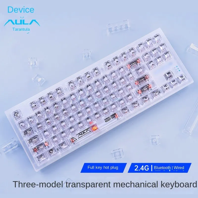 

Прозрачная Беспроводная Bluetooth-клавиатура Tarantula F3032, полностью трехрежимная механическая клавиатура с возможностью горячей замены, ледяной ...