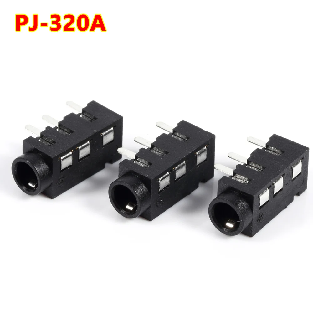 

10pcs/lot DIP PJ320A PJ320D 3.5MM Headphone Audio Socket Through Holes PCB Horizontal 4 Contact Audio interface Jack Connector