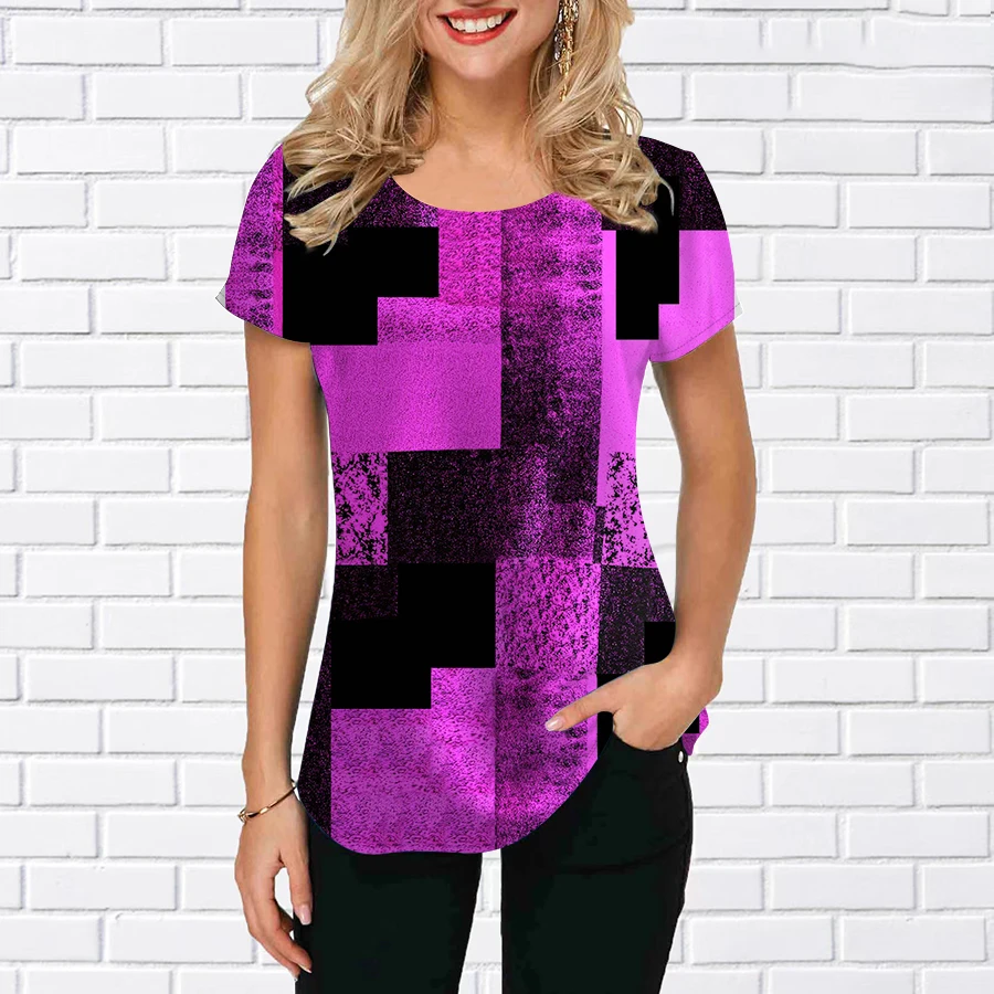 

Футболка женская с круглым вырезом, модный клетчатый Топ в стиле Харадзюку, уличная одежда в стиле ретро, Повседневная Дамская одежда, новая...