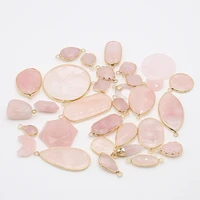 new fashion natural stone pink crystal cone pendant rose quartz connector pendants for jewelry making diy charm necklace earring