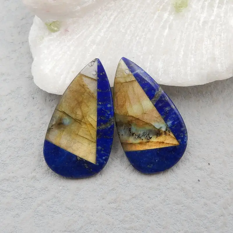 

Semiprecious Stone Earrings Natural Stone Lapis Lazuli Labradorite Beads 33x18x4mm 8g Fashion Jewelry Women Earrings Accessries