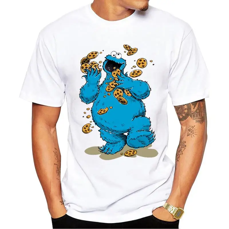 

FPACE Fashion Cookie Monster Printed Men T-Shirt O-Neck Short Sleeve Tshirts Sesame Street Cool Tops Funny Crazy Cookies Tees