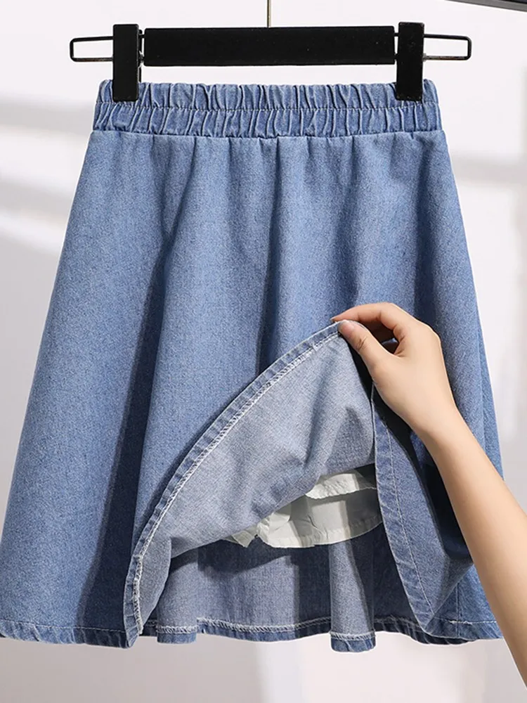 Женская джинсовая юбка с завышенной талией, универсальная свободная Удобная трапециевидная юбка в Корейском стиле, модель B2340 на лето, 2023