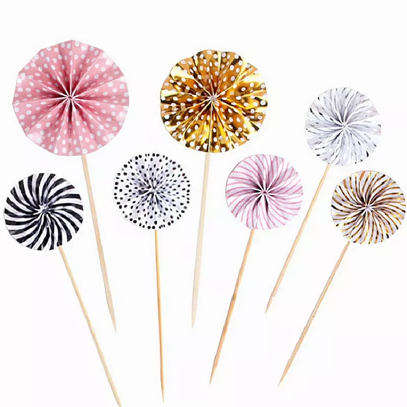 

NEW IN 4Pcs/lot Mini Paper Fan Cake Topper Cupcake Toppers Kids Birthday Party Baby Shower Cake Decoration Flags Wedding Favor S