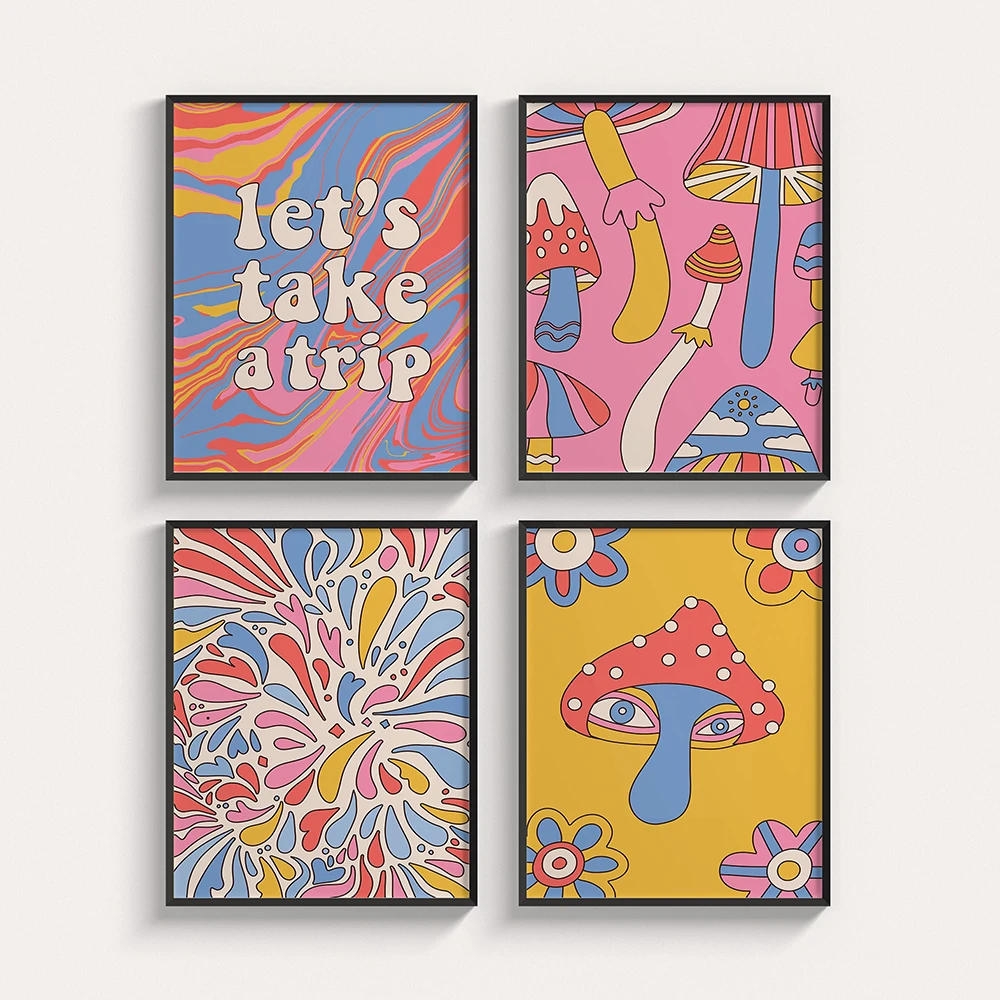 Ретро классные психоделические постеры для девушек 70s винтажные принты Декор