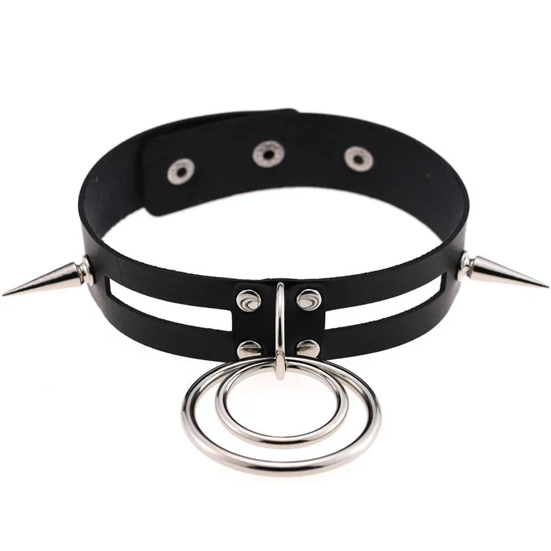 

Women Punk PU Leather Circle Round Spike Rivet Studded Choker Necklaces Gothic Black Jewelry Birthday Party Gift Chocker Collar