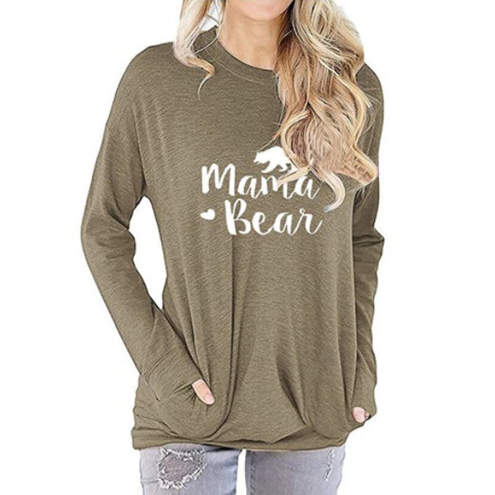 

Women Long Sleeve Round Neck T-shirt Moderate Feel Normal Length Elasticity Letters Print Casual Pullover Loose Tops
