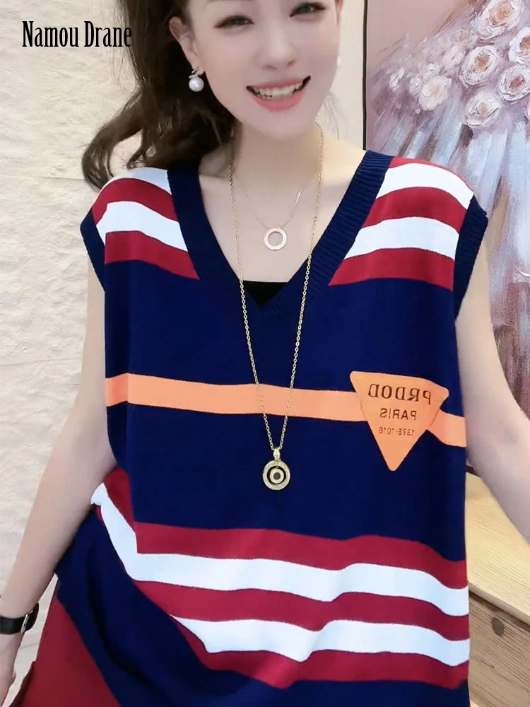 

Летняя Новинка 2022 от Namou Drane, модный жилет с V-образным вырезом в полоску, яркий женский жилет, нежная свободная тонкая футбо