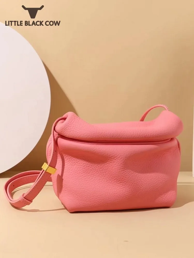 

Модная женская сумка из натуральной воловьей кожи с застежкой, розовая сумка на плечо карамельных цветов, женские милые сумки-слинги через ...