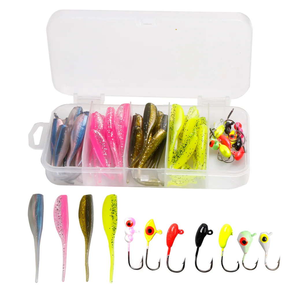 

40 Pieces of Two-color Needle Tail Soft Bait Set Luya Bait Root Hook Combination Fake Bait Bait Alice-mouth Bass Fishing Lures