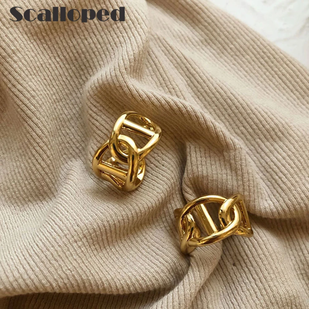 

SCALLOPED Minimalist Luxury Pig Nose Arc Earrings European Brand Geometric Ear Jewelry For Woman Statement Accessories Wholesale