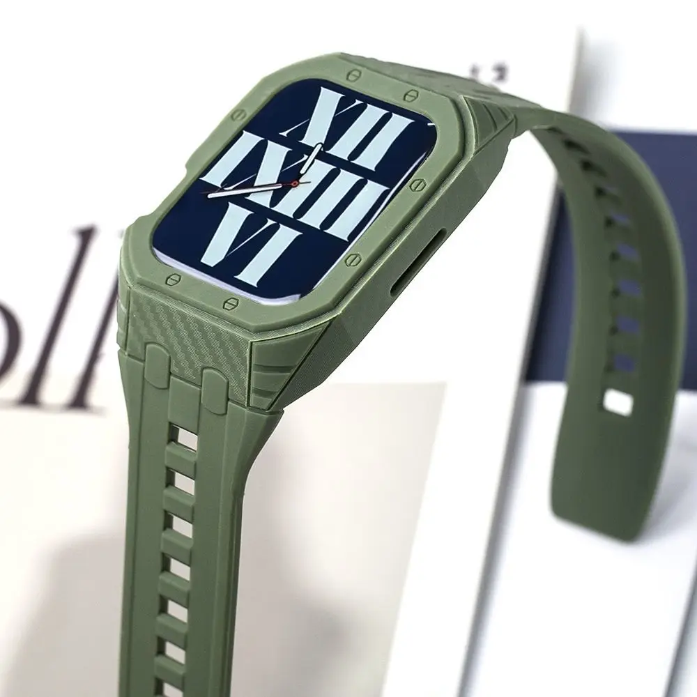 Silicone Strap Mod Kit For Apple Watch Series 8 7 45mm Band Carbon Fiber Case For iWatch Series SE 6 5 4 3 44mm 42mm Rubber Band