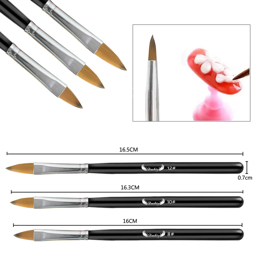 

3Pcs Nail Art Brush Black Color Frosted Crystal Liner Dotting Acrylic Builder Painting Drawing Carving Pen UV Gel Manicure Tool