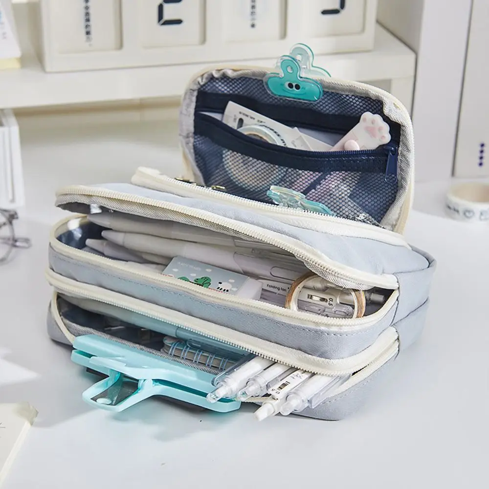 

Desktop Storage Student Stationery Bag Korean Style Large Capacity Multi-layer Pencil Bag Zipper Aesthetic Pencil Holder