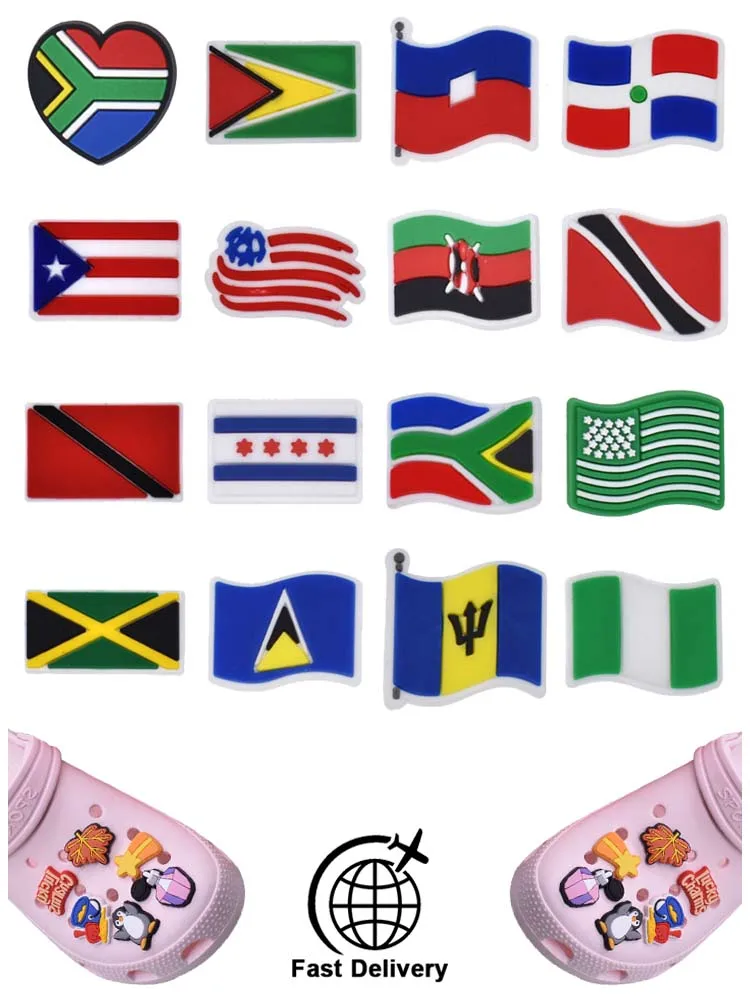 

1Pcs PVC National Flag for Crocs Charms DIY Badge Women Sandals Buckle Kids Pins Decoration Jeans Shoe Accessories Dropshipping