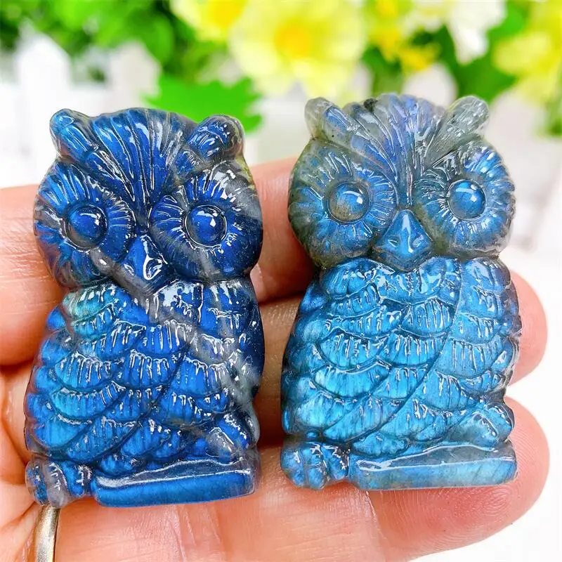 

4.5cm Natural Labradorite Owl Figurine Carved Quartz Figurine Healing Reiki Crystal Crafts Home Decoration Gift 1pcs