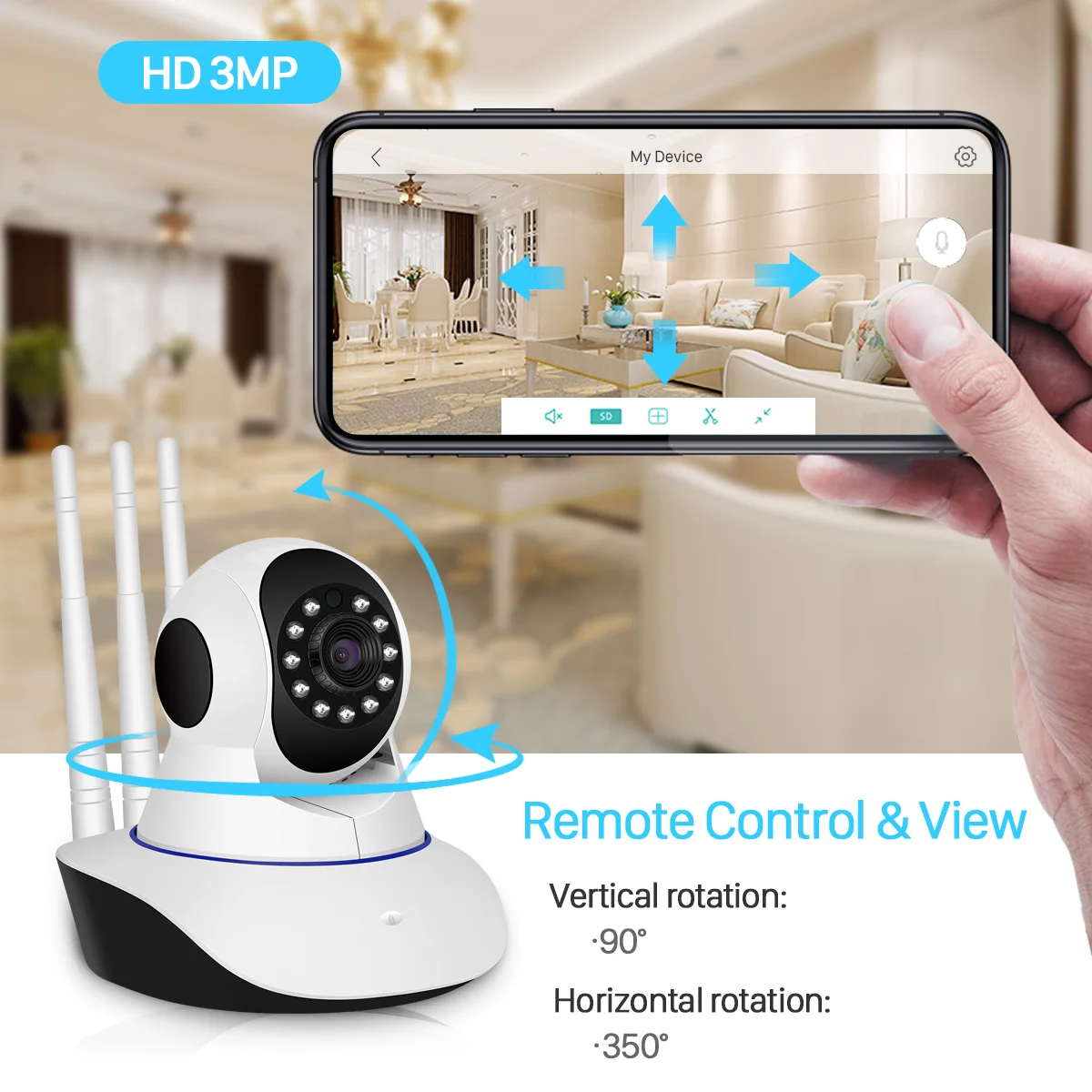 3MP PTZ IP Camera Indoor WiFi Pet Baby Monitor Auto Tracking CCTV Home Security Audio IR Night Video Surveillance |