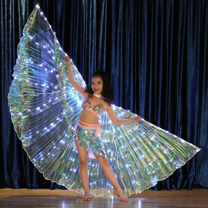 

Kids LED Light Up Wings Costume Accessories Performance Prop Children Dancewear Belly Dance isis Wing (with sticks, bag) 3 pcs