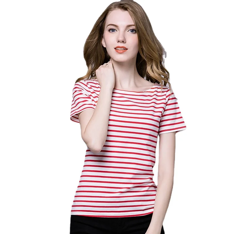 Short/Long Sleeve Basic T Shirt Female Women's Black White Striped Tshirt Cotton 2022 Spring Autumn Tee Shirt Ladies Top