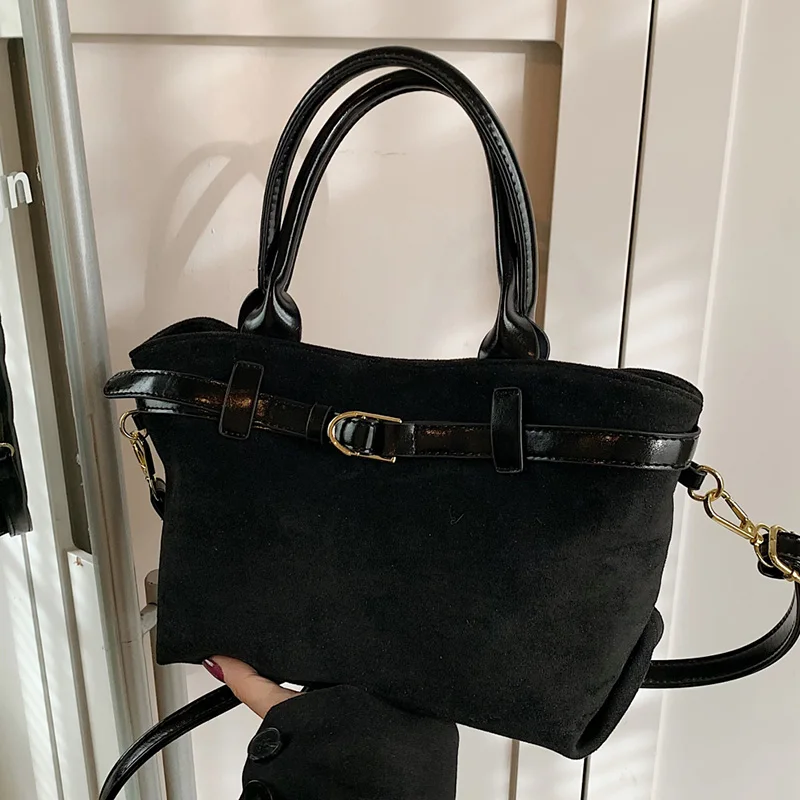 Пригородные сумки с верхней ручкой для женщин искусственная замша коричневая