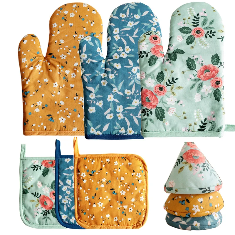 

Heat Resistant Oven Mitts And Pot Cap Pot Holders Set Microwave Oven Gloves Non-Slip Anti-Scald Gloves Kitchen Tool