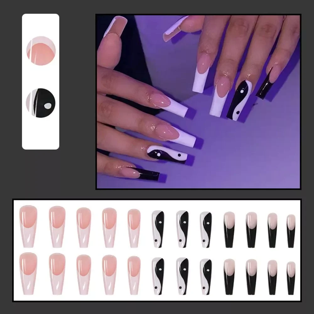 

NEW Artificial Long Coffin Fake Nails Ballerina Manicure Tool Chinese Taiji False Nail Detachable Full Cover Nail Art Accessorie