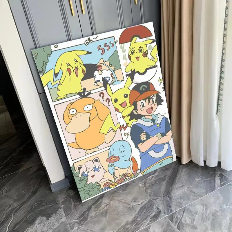 

Pokemon Pikachu Number Painting Kawaii Cartoon Anime Character Ash Ketchum Diy Hand-Painted Board Child Manual Oil Painting Toy