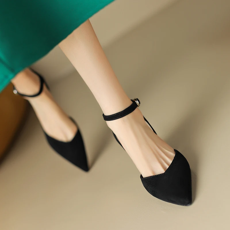 2023 Spring Summer Split Leather Sandals Women's Chunky Pointed Toe Fashion Casual Shoes Ladies Shoes  Luxury Sandals