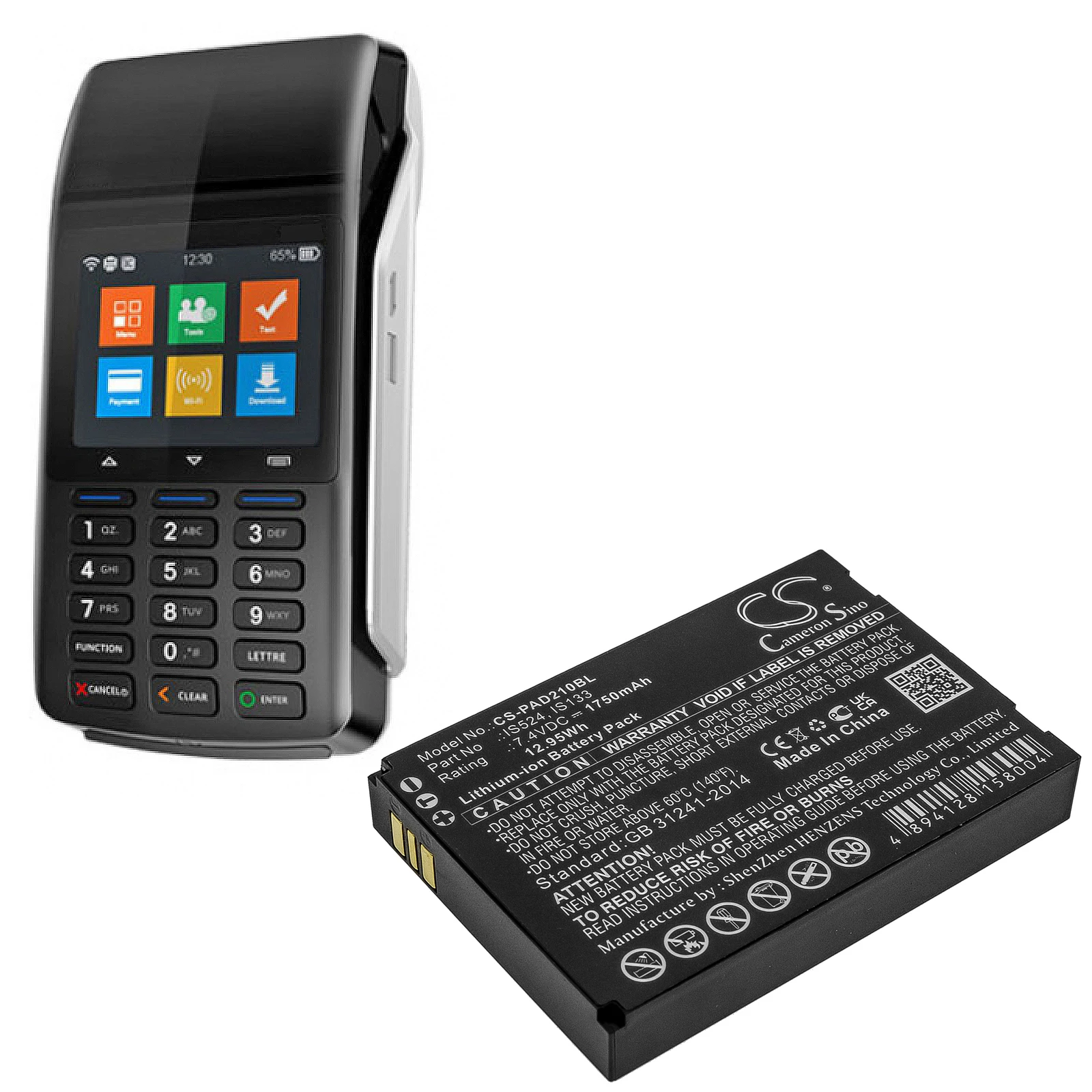 Портативная фотовспышка для Pax IS133 IS524 D210GPRS myPOS D210 Wifi BlueTooth емкость 1750 мАч/7,40 Вт/ч цвет черный в
