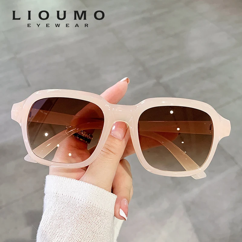 

LIOUMO Fashion Square Sunglasses For Women Men Driving Travel Sun Glasses Gradient Brown Anti-Glare UV400 lentes de sol hombre
