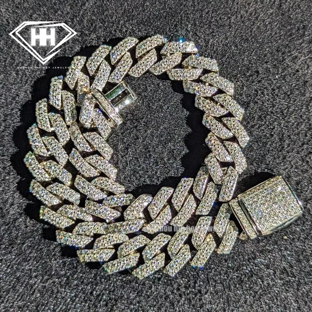 Набор браслетов в стиле хип-хоп ледяной браслет S925 серебро 14 мм ширина два ряда