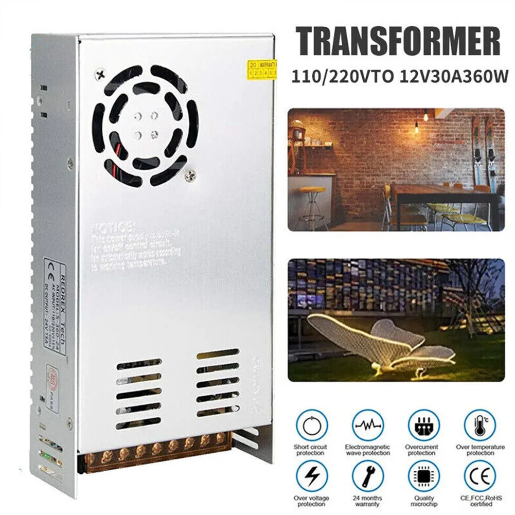 

Transformer Switch Power Converter 1pc AC 100-240V Anti-interference DC 12V 30A 360W EMI Filter Fiberglass Board