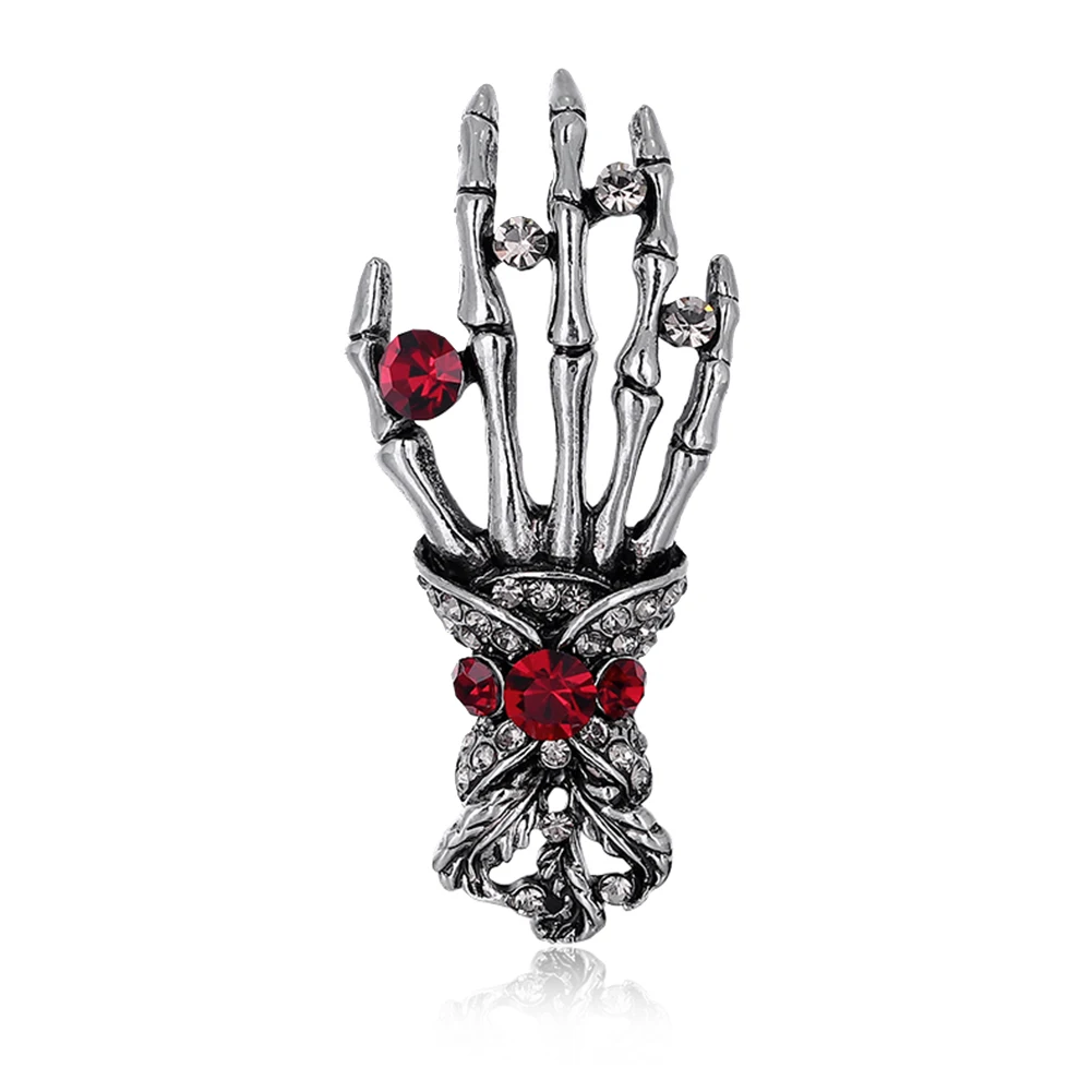 

Exaggerated Retro Punk Skull Palm Corsage Alloy Rhinestone Hip Hop Pin Accessories