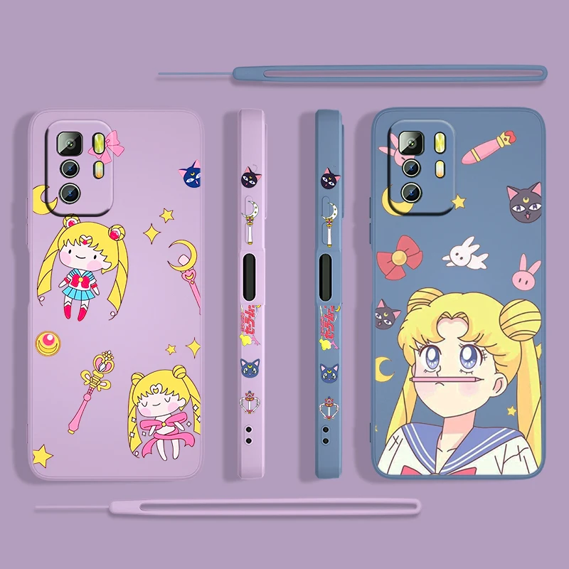 

Hot Anime Sailor Moon For Xiaomi Redmi Note 11 11S 10 10S 9 9S 9T 8 8T 7 5 Pro 5G TPU Liquid Left Rope Phone Case Fundas Cover
