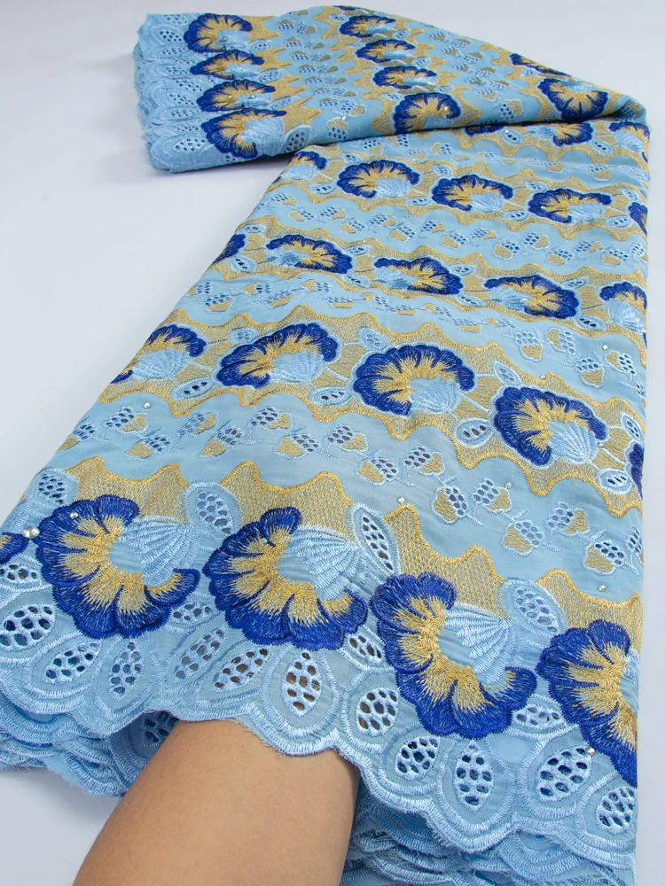 

Blue African Cotton Fabric 2023 2.5Yards Nigerian Swiss Voile Lace Fabric in Switzerland For Women Wedding Party Sewing TY3167