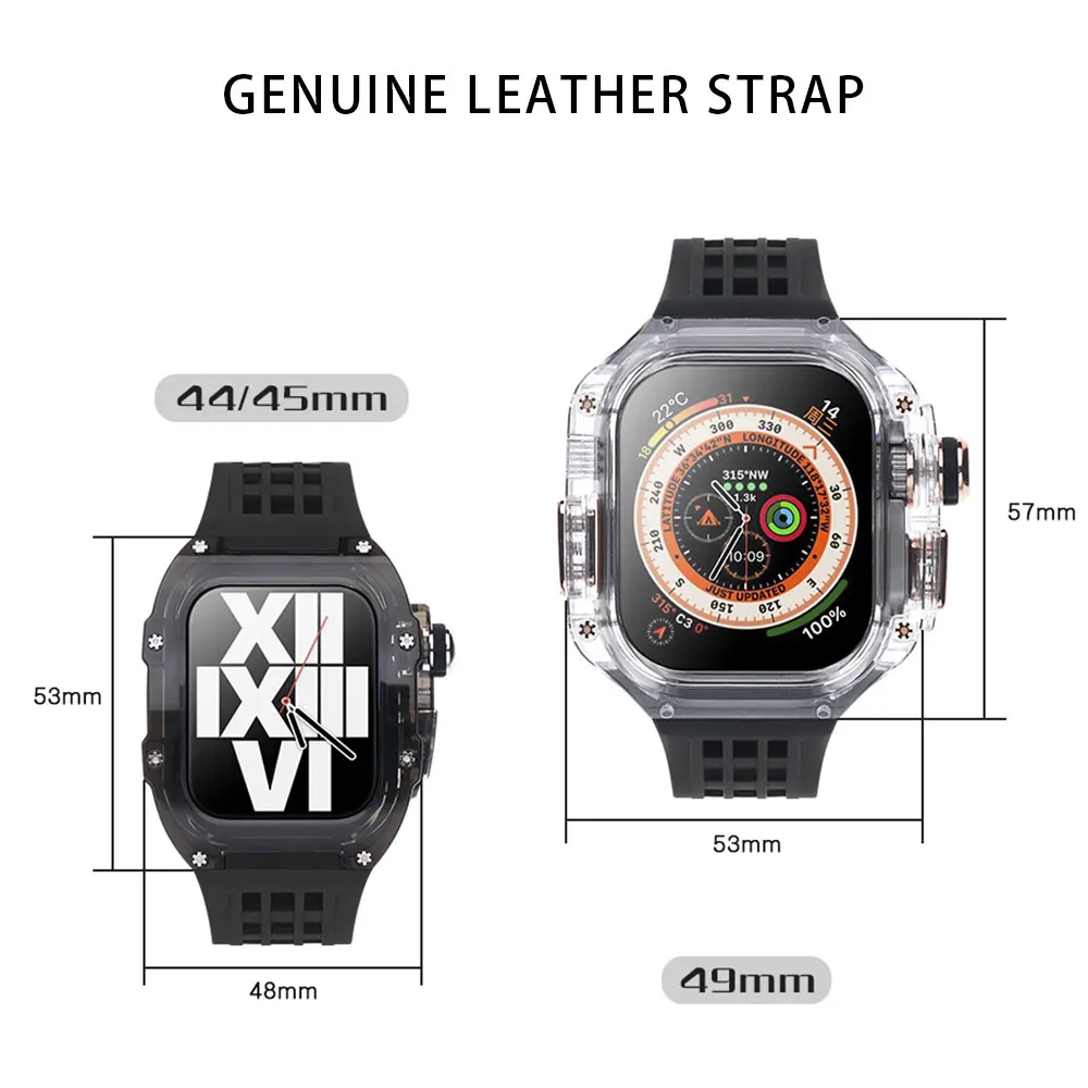 Luxury Glacier Modification Kit For Apple Watch Band Ultra 49mm Transparent Case For iWatch 8 7 6 5 4 SE 45mm 44mm Rubber Strap
