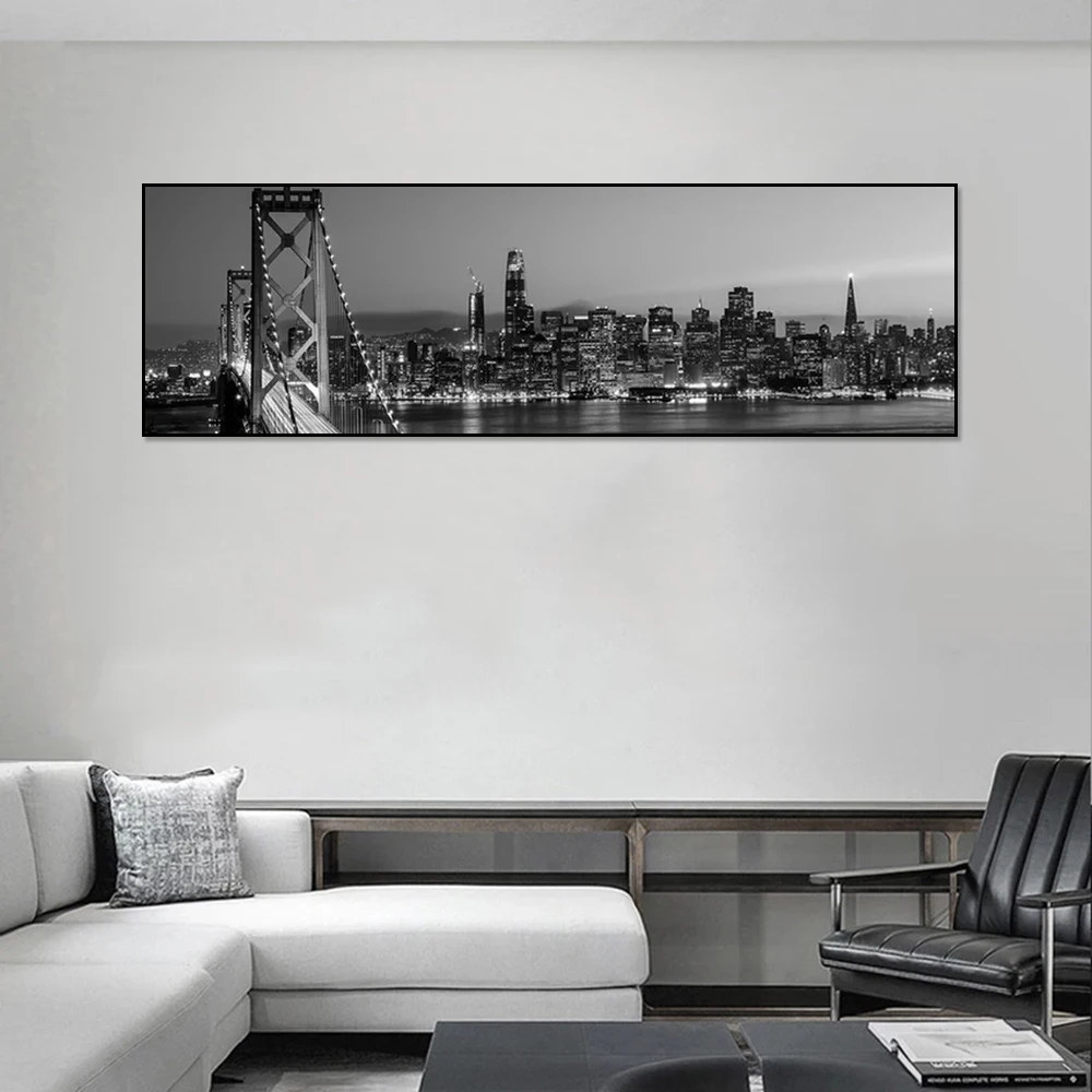 Черно-белые плакаты с изображением Нью-Йорка ланскейка Манхэттена ночные холст