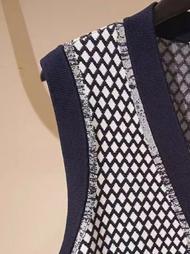 

Женский свитер, жилет с узором ромбиками, вязаный однобортный кардиган средней длины без рукавов с V-образным вырезом, винтажный кардиган