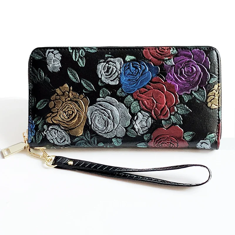 

Embossed Genuine Leather Rfid Wallet Women Long Money Clip Luxury Zipper Clutch Bag Women Purse Card Holder Women Phone Bag