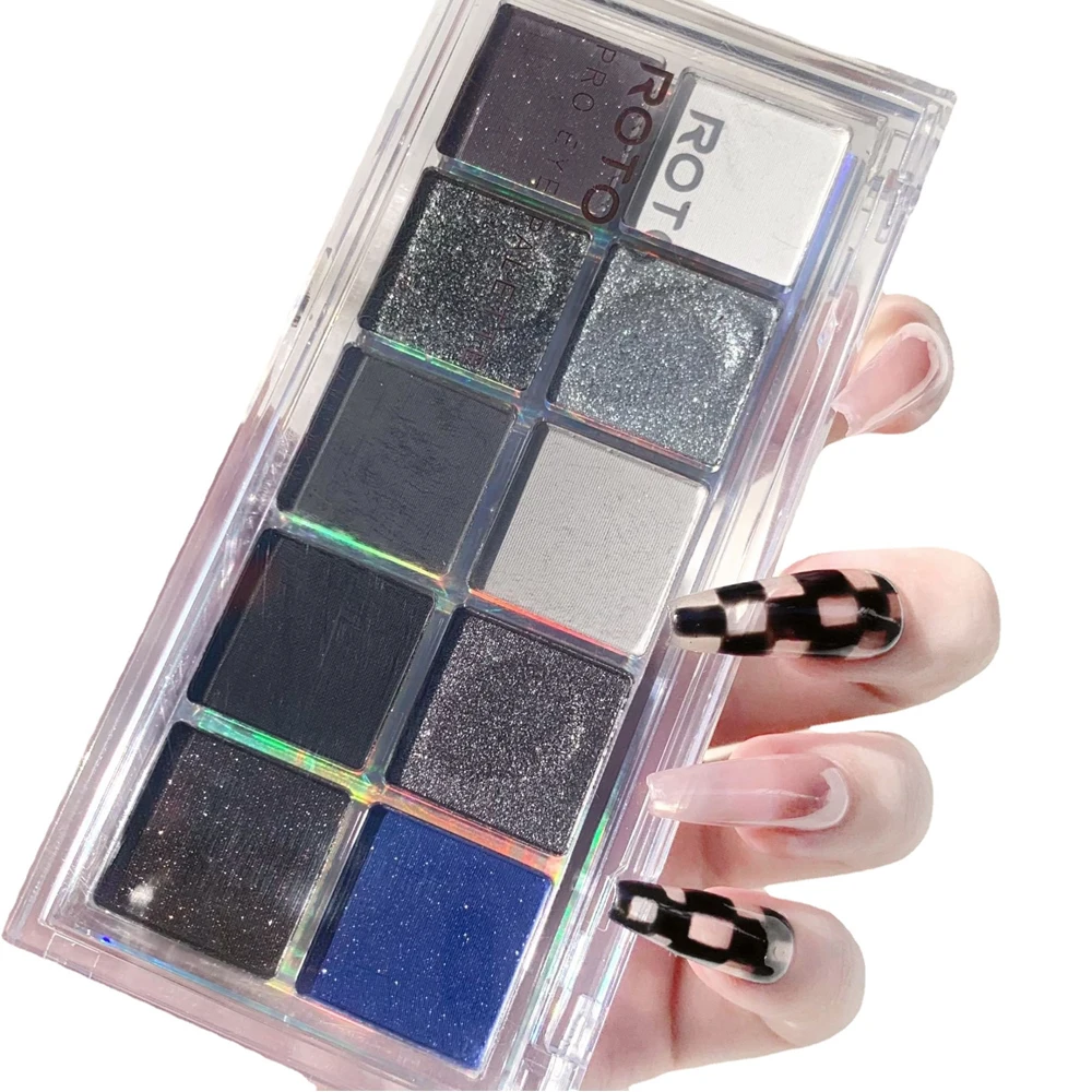 Punk Smokey Eyeshadow 10 Color Acrylic Matte Glitter Shadow Shimmer Makeup Palette Nude Black Blue Pigment