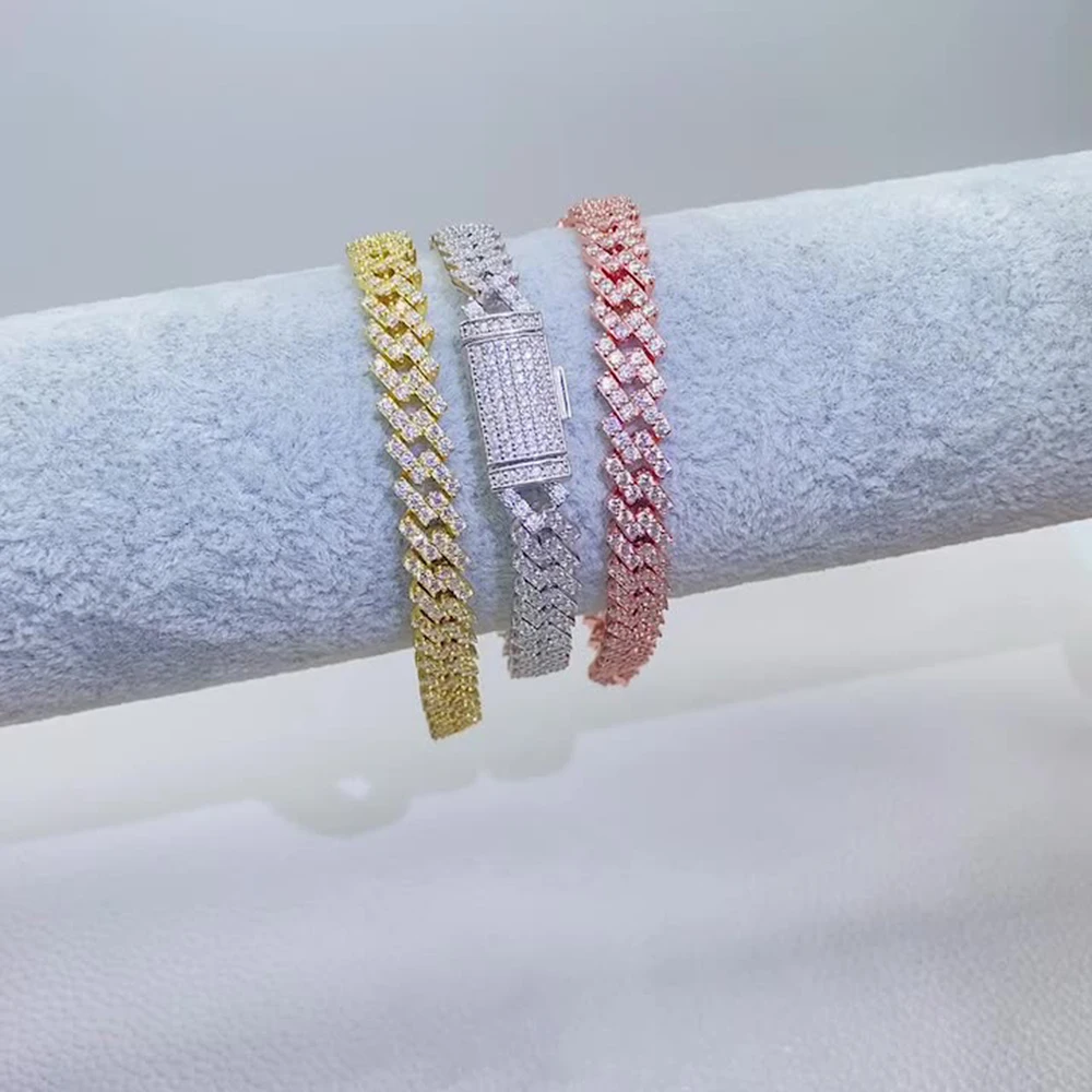 8mm Width Moissanite Bracelet For Men Women S925 Silver Cuban Chain Bracelets Real Diamonds Hip Hip Jewelry With GRA