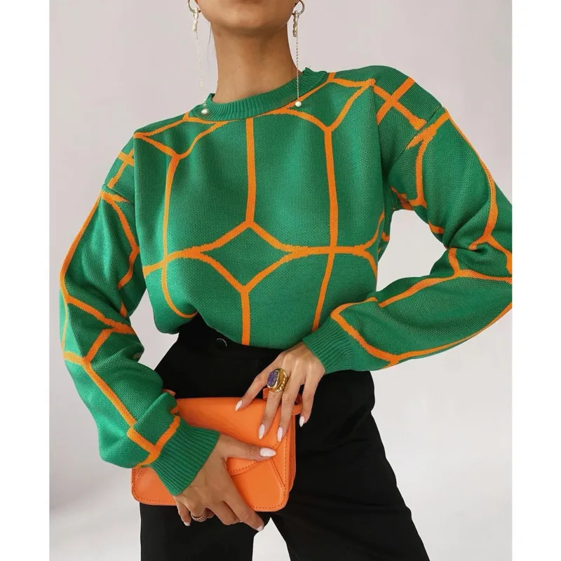 

Женский трикотажный свитер с длинным рукавом, повседневный пуловер с круглым вырезом в винтажном стиле, весна 2022