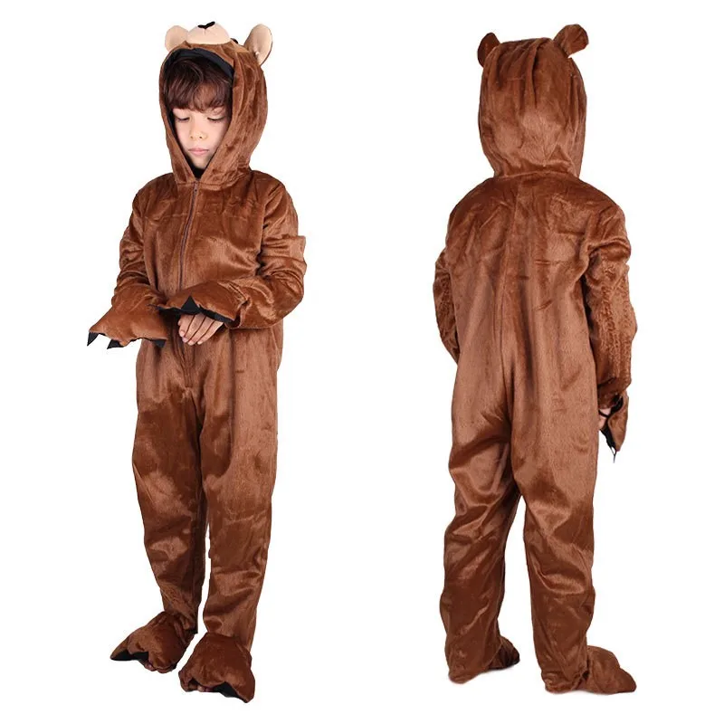 Детский плотный фланелевой костюм бурого медведя комбинезон с животными пижамы