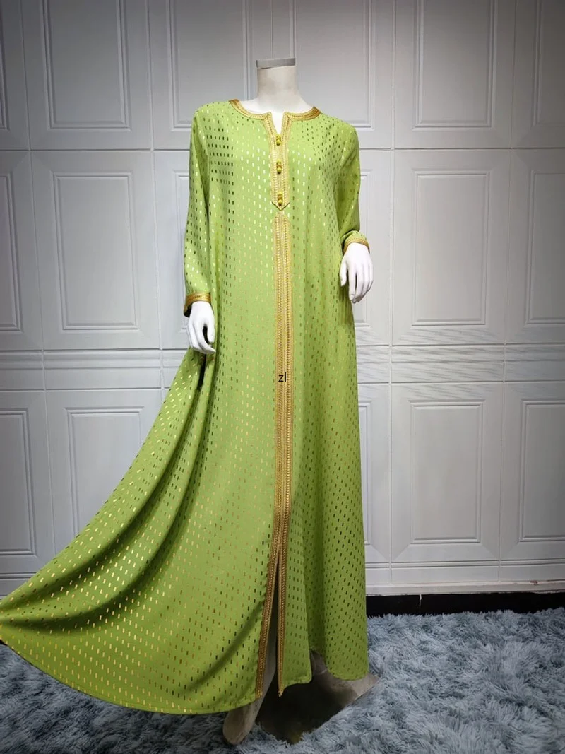 Gold Printed Kaftan Arabic Long Dress Elegant Moroccan Muslim Modest Caftan Women Islam Saudi Gulf Black Jalabiya Ramadan Abaya