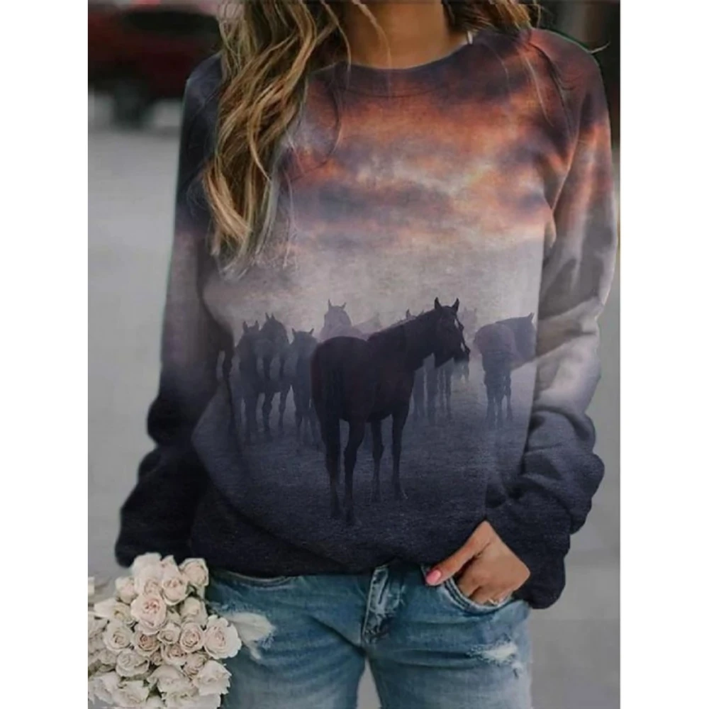 

Женский свитер с круглым вырезом и 3D-принтом, 2024