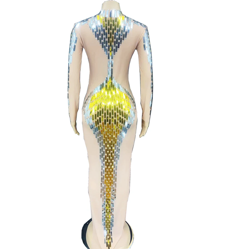 Женское блестящее платье телесного цвета с блестками сексуальное женское костюм