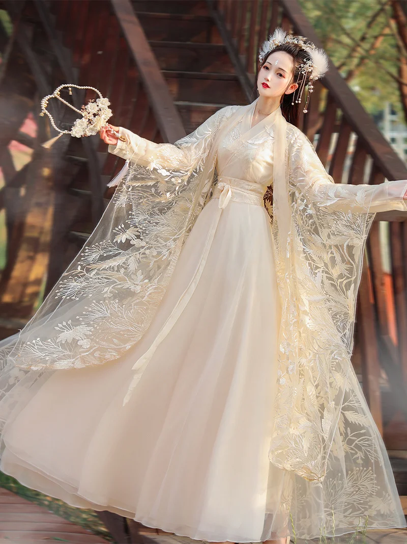 

Lace Embroidery Hanfu Female Costume Summer Breathable Fairy Chinese Style Dress National Dance Chorus Performance Cosplay