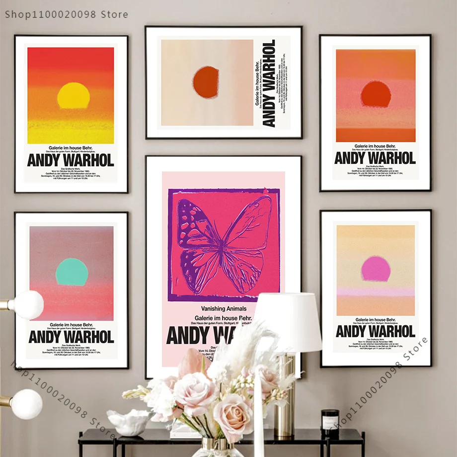 Настенная Картина на холсте с изображением Энди Уорхола, солнца, бабочки, заката, моря, поп, скандинавские плакаты и принты, картины для гостиной, домашний декор