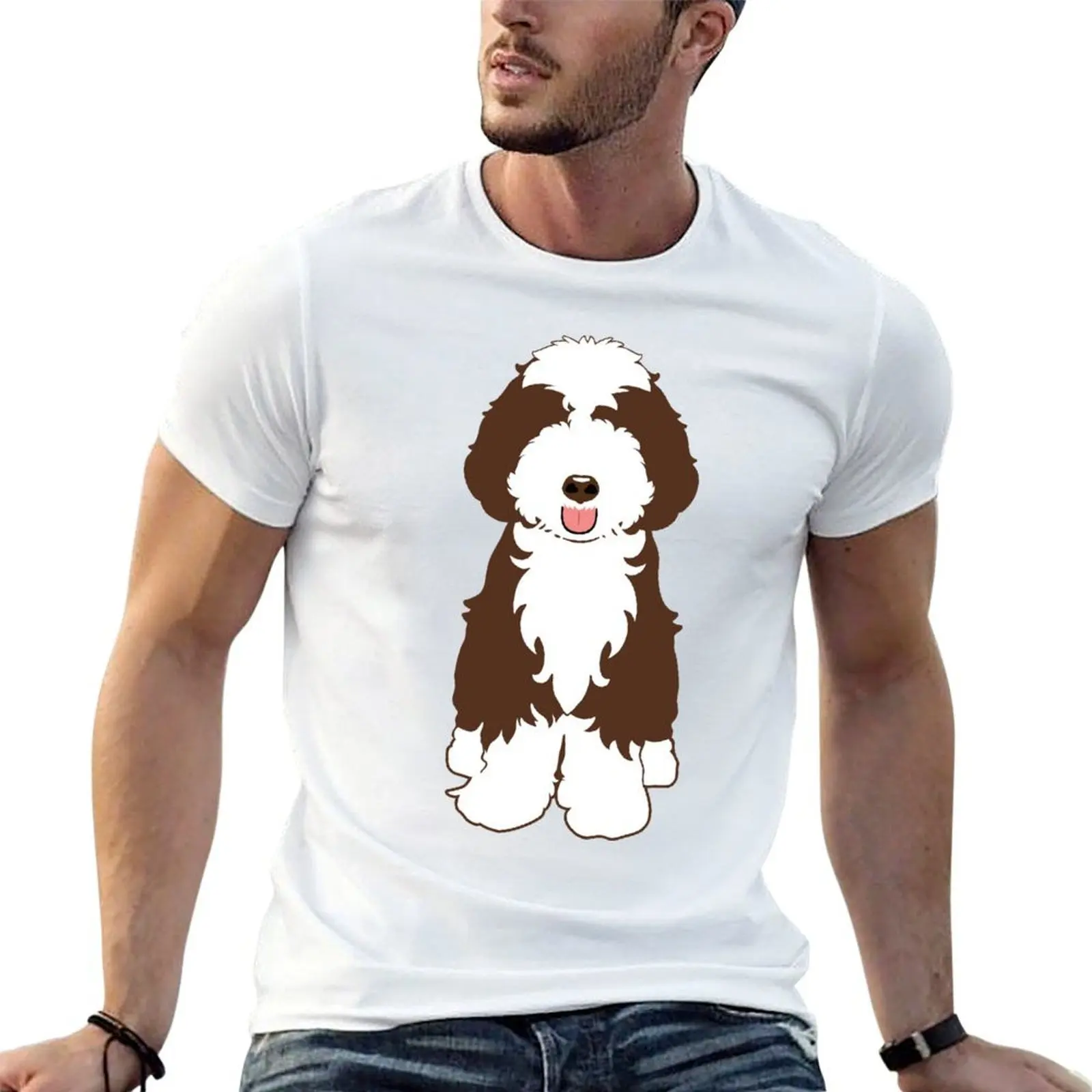 Фото Футболка LOVE Chocolate and White Aussiedoodle, мужские футболки из хлопка, мужская футболка с графическим рисунком, дизайнерская футболка №1