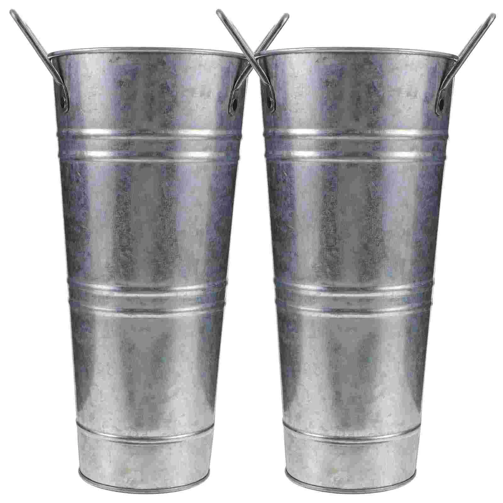 

2 Pcs Retro Tin Barrel Vase Vintage Decor Flowers Metal Bucket Iron Vases Bulk Planter Floral Galvanized Rustic Home